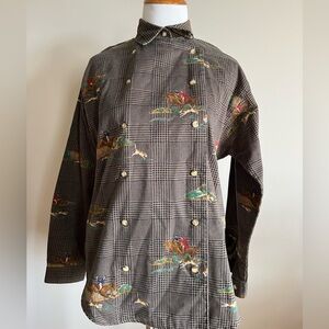 Vintage Alexander Campbell Equestrian Hunting Print Long Sleeve Shirt Size 4